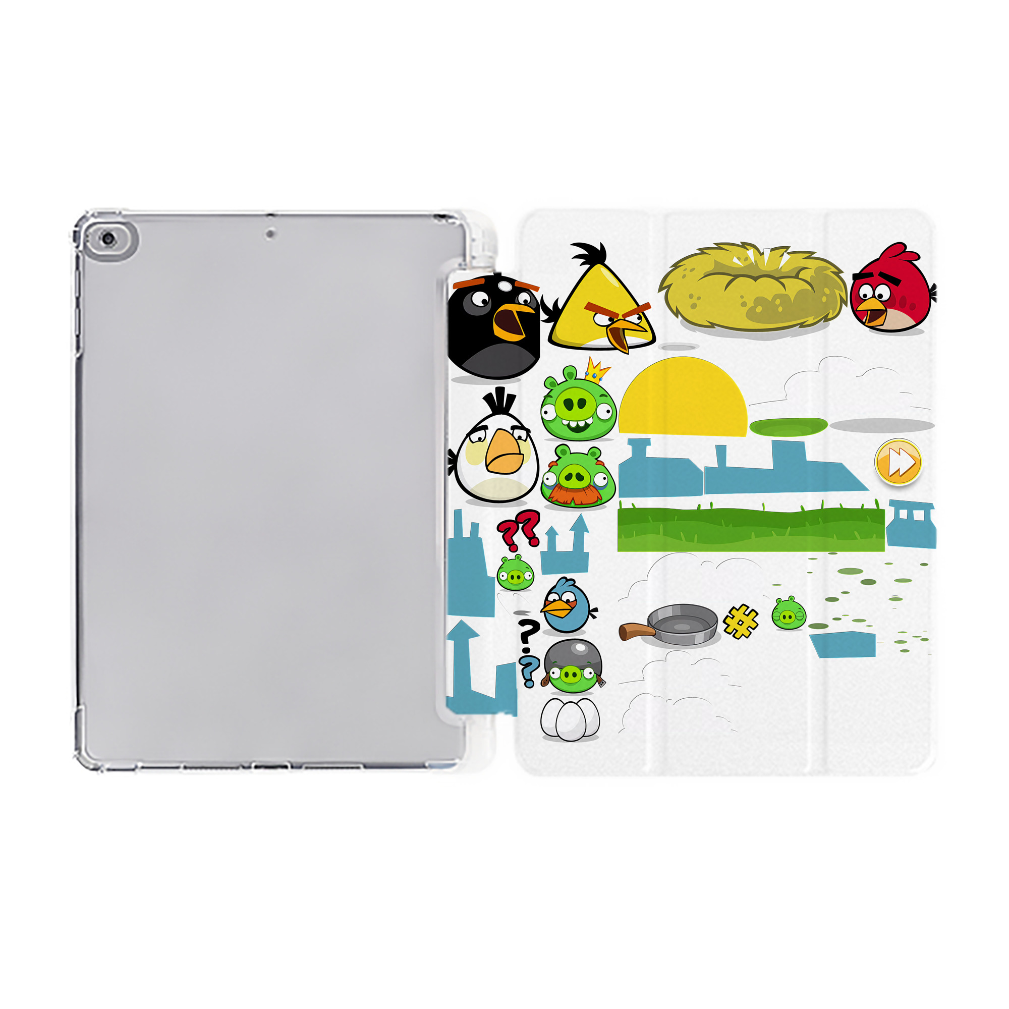 （画像用） Angry Birds アングリーバード IPad ケース ペン収納付き 三つ折りスタンド PUレザー×シリコン 対応機種9.5/10.5/10.9インチ